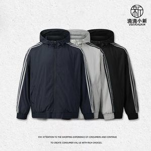 Veste coupe-vent à capuche pour homme, manches rayées, coupe classique, fermeture éclair, vêtements d'automne sportifs - Product Image 5