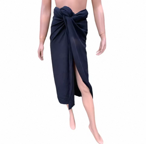 Sarong de plage une pièce 100 % rayonne pour femme, coupe asymétrique simple, motif floral peint à la main, couleur unie - Product Image 5
