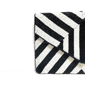 Handmade Black White Beaded Foldable Clutch Purse Women Durable Magnetic Closure Evening <b>Bag</b> Coin Purse Stripe Pattern Party - Product Image 4