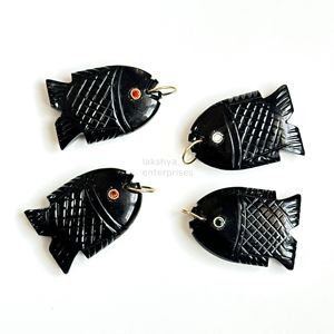 Colgante de Pez de Ónix Negro AAA, Amuleto de Pez Tallado a Mano con Piedra Preciosa, Plata 925, Collar de Cristal Curativo Hecho a Mano, Venta al por Mayor para Fabricación de Joyas - Product Image 5