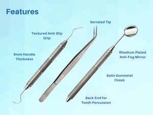 <b>3</b> Pcs Dental Examination Set | Slip Resistant Stainless Steel Mouth Mirror, Probe, Tweezer Kit for Personal & Pet Oral Care Use - Product Image 4