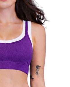 Women Purple White Contrast Sports Bra And Flare Pants Set High Waist <b>Stretch</b> Yoga Fitness Gym Wear Custom OEM Wholesale - Product Image 5