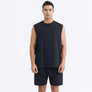 Débardeur Homme Grande Taille Noir Uni Sans Manches Col Rond Tricoté Style Décontracté 100% Coton Respirant Coupe Sportive Logo Personnalisé - Product Image 1