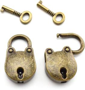 Mini Candado de Bronce Antiguo con Llaves, Candado Metálico Retro Vintage, Estilo Arcaico, Candado Pequeño Decorativo para Joyero, Diario - Product Image 1