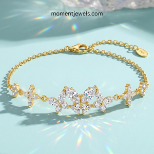 925 Sterling <b>Silver</b> Gold Plated Butterfly Moissanite <b>Bracelet</b> <b>Adjustable</b> Chain Bangle Marquise Cut Jewelry for Women - Product Image 1