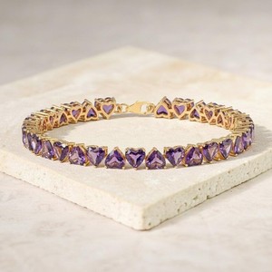 Pulsera con Dije de Amatista Natural en Forma de Corazón, Plata de Ley Chapada en Oro, Elegante Gema Púrpura, Joyería Fina de Lujo para Mujer - Product Image 2