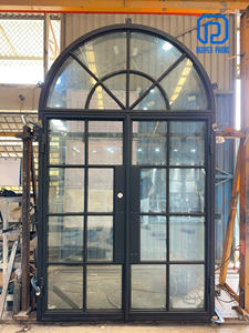 Puerta de Entrada Doble Arqueada de Acero Negro de Lujo con Paneles de Vidrio, Puerta de Seguridad Exterior Moderna para Villa, Hecha en Vietnam - Product Image 2