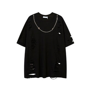 T-shirt coupe ample délavé effet vieilli 300 g/m² avec logo personnalisé, style vintage délavé à la pierre et à l'acide, effet délavé - Product Image 5