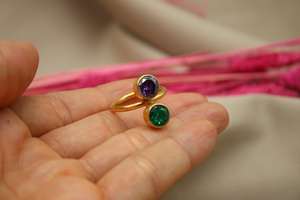 แหวนทองคำปรับขนาดได้ประดับพลอยมรกตและอเมทิสต์เงินแท้ 925 ทำมือ ของขวัญวันเกิด วันครบรอบ - Product Image 5