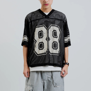 Men's Black Mesh Football Jersey V-Neck Short Sleeve Breathable Loose Fit Team Number 88 Printed Athletic Apparel - Product Image 1