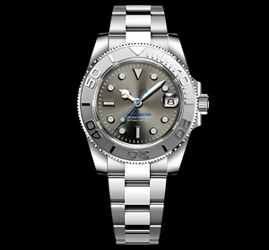 Grey Jubilee Band Stainless Steel Leather Strap Water Resistant Sport Analog Diver <b>Yacht</b> Watch with SEIKO NH35 Movement - Product Image 1