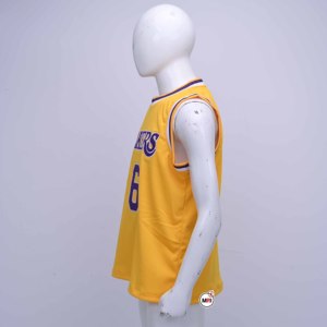 Maillot de basket-ball pour homme en polyester respirant à manches courtes avec numéro 6 au dos, couleur jaune, taille plus, vêtements de sport - Product Image 4