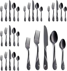 Service de table moderne en acier inoxydable noir mat, 12 cuillères et 12 fourchettes, pour la décoration de la cuisine - Product Image 4