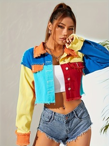 Chaqueta Vaquera Desgastada de Manga Larga OEM 2026, Nueva Colección, Colorida, Estilo Cowboy, Top Corto para Mujer, Abrigos de Moda Femenina - Product Image 1