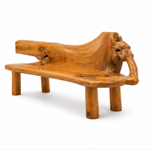 ARTERRA Premium Natural Edge Teak Wood <b>Bench</b> Hand Carved Luxury Resort Furniture Outdoor Patio Long Seating - Product Image 2