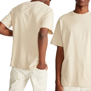 Custom Made Beige Color Men's Casual Eco-Friendly Quick Dry Short Sleeve 100% Cotton T-Shirt with Custom Logo and Jersey Fabric - Product Image 3