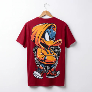 Men's Black Short Sleeve T-Shirt With Duck Character Print Street Style Hoodie Design <b>Back</b> Logo Regular Fit Cotton Jersey - Product Image 2