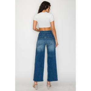 Jeans de Pierna Ancha con Cintura Elástica Azul Medio para Mujer, Estilo Casual - Product Image 1
