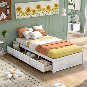 Letto a piattaforma singolo bianco con 3 cassetti per bambini - Product Image 4