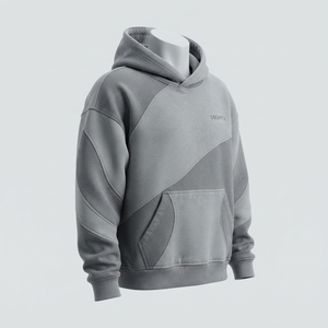 Sudadera con Capucha Personalizada para Hombre, Color Gris Claro, Estilo Oversize, con Costuras en Contraste, Estilo Urbano - Product Image 2