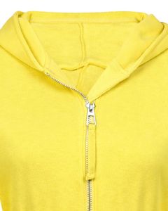 Womens Lemon Yellow <b>Cropped</b> <b>Zip</b> <b>Up</b> Hoodie Slim Fit Long Sleeve Casual Streetwear Cotton Fleece Sweatshirt Custom Logo Factory - Product Image 3