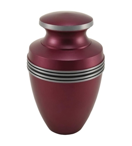 Urne funéraire en aluminium rouge vin, pot à cendres en métal avec rayures argentées - Urne funéraire mate bordeaux pour cendres humaines adultes - Product Image 1