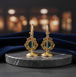 Boucles d'oreilles longues en topaze bleue hydro et CZ, 5 pouces, argent sterling 925 plaqué or 18 carats, boucles d'oreilles pendantes élégantes, cadeau élégant pour elle - Product Image 2