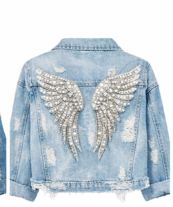 Veste en jean jacquard asymétrique à logo personnalisé gothique pour femmes déchiqueté court à manches longues jean court bouton diamant léopard décontracté - Product Image 2