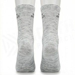 Crew <b>Socks</b> Gray Marled Letter Print Breathable Cotton Adult Spring Casual <b>Socks</b> - Product Image 2