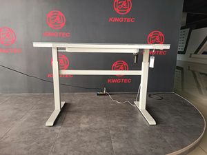 Bureau d'ordinateur Lumetal à hauteur réglable avec surface en verre et panneau de commande, blanc, poste de travail moderne pour bureau, structure en métal - Product Image 4