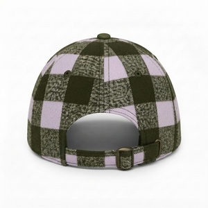 Gorra de Béisbol Casual Unisex de 6 Paneles, Franela Transpirable e Impermeable, Diseño a Cuadros Verde Oliva y Rosa, Gorra Deportiva para las Cuatro Estaciones, Personalizable - Product Image 3
