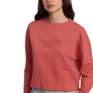 เสื้อสเวตเตอร์คอกลมสีแดงสำหรับผู้หญิง แขนยาว ผ้าฝ้ายถัก สวมใส่สบายๆ ในฤดูใบไม้ร่วง ความยาวสั้น สีพื้น - Product Image 5