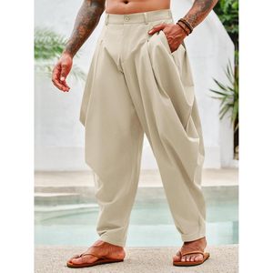 2025 pantalones de verano Aladdin para hombre, estilo harén de pana, plisado, Hippie, Yoga, informales, holgados, tamaño 6XL, logotipo personalizable, lavado de colores - Product Image 2