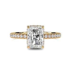 Radiant Cut Vintage Hidden Halo Shoulder <b>Set</b> <b>Ring</b> 0.65 Ct Lab Grown Diamond in 18K <b>Gold</b> and Platinum for Anniversary Gift - Product Image 1