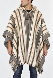 PONCHO À MOTIF À RAYURES EN LÔIN D'ALPACA/DE MOUTON - Product Image 1
