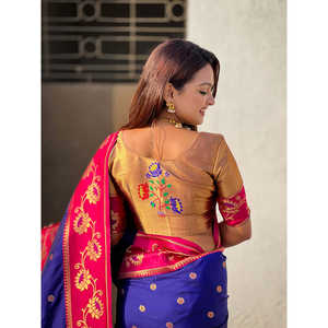 Sari en soie douce violette Elite Weaves Lotus Paithani 650g pour mariages - Product Image 2