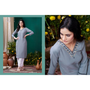 Pantalon en coton Maaza brodé à la main avec poche - Product Image 1