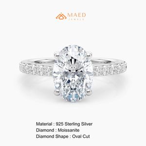Bague de Fiançailles et de Mariage en Argent 925 avec Moissanite Ovale, Bijou de Promesse de Mariage, Cadeau de Luxe pour Femme, Sertissage à Griffes, Anniversaire, Fête - Product Image 6