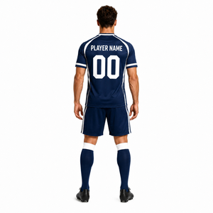 Custom Soccer Uniform Set Men's <b>Navy</b> Blue V-Neck Short Sleeve Jersey Kit with Team Name and Logo Sublimated Print - Product Image 2