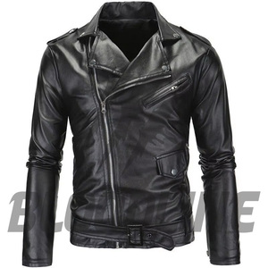Chaqueta de Motociclista de Cuero PU Negra para Hombre, Corte Ajustado, Cierre de Cremallera, Cuello Camisero, para Otoño - Product Image 6