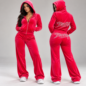 Großhandel 2027 Mode Damen Y2K Velours-Trainingsanzug mit Strass, Individuelles Logo, 2-teiliges Set mit Reißverschluss-Hoodie und Jogginghose, Lässiges Loungewear-Outfit - Product Image 4