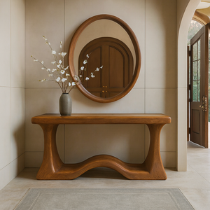 Table console moderne rustique en bois massif à bord naturel Luxali C0009, design sculptural, cadeau de pendaison de crémaillère - Product Image 5