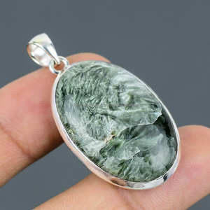 Venta caliente 925 colgante de plata esterlina, colgante de piedras preciosas, colgante hecho a mano, colgante de serafinita, hermoso colgante de plata - Product Image 5