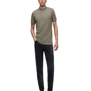 <b>Men's</b> <b>Khaki</b> Short Sleeve Cotton Oxford Polo <b>Shirt</b> Regular Fit Solid Color Casual Button Design Woven Fabric - Product Image 3