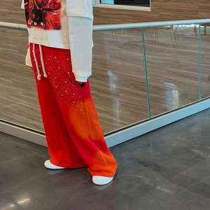 Men's Wide Leg <b>Pants</b> Gradient Orange Red <b>Sequined</b> Elastic Waist Casual Summer Lightweight Polyester Joggers - Product Image 5
