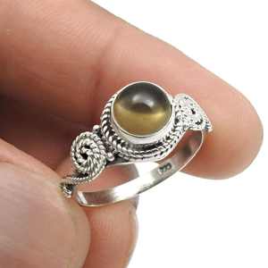 Anillo Clásico de Plata de Ley 925 Oxidada con Cuarzo Ahumado en Forma Redonda, Precio de Fábrica al por Mayor, Anillo Estilo Boho - Product Image 2