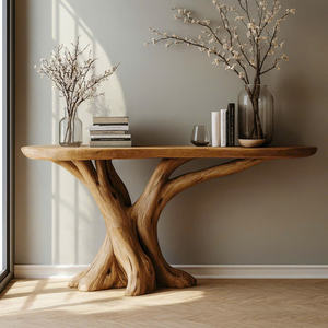 Meuble d'entrée au design unique, console en bois massif haut de gamme, meubles de couloir modernes pour hôtel, salon - Product Image 4