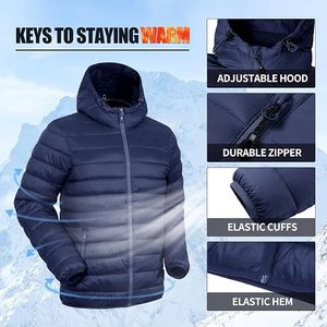 Men's Lightweight Packable Puffer Jacket Waterproof <b>Winter</b> Hood Jacket Custom Packable <b>Quilted</b> Puffer Jacket With Storage Pouch - Product Image 5