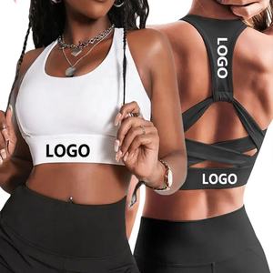Soutien-gorge de sport pour femme, col en V, dos nu, halter, à fort impact, blanc et noir, avec logo personnalisé, idéal pour le fitness, la gym et le yoga – Vente en gros, haute qualité - Product Image 3
