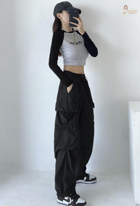 Nouveau pantalon cargo décontracté taille haute 100 % coton à jambes larges pour femme avec poches latérales - Vente en gros de haute qualité - Product Image 2